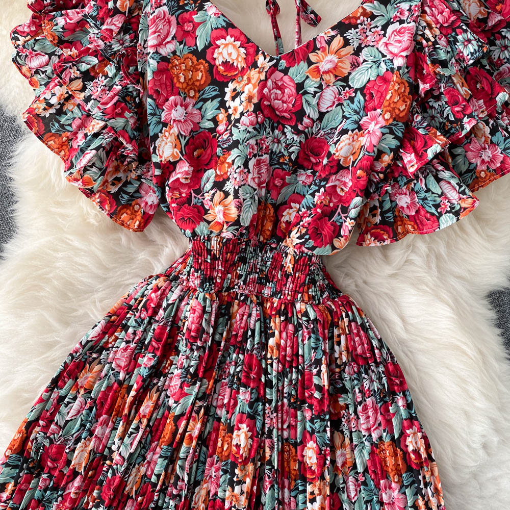Nia Ruffle Sleeve Pleated Dress