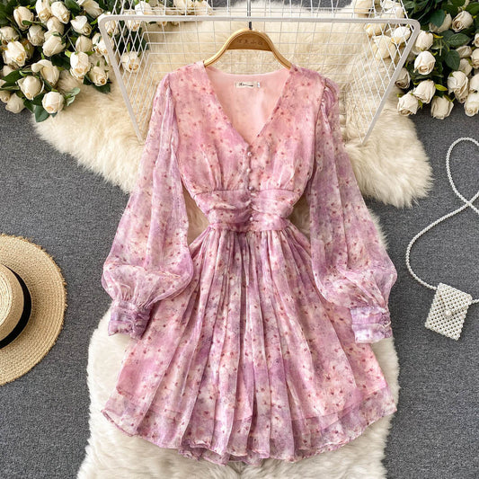 Colette Puff Sleeve Chiffon Dress