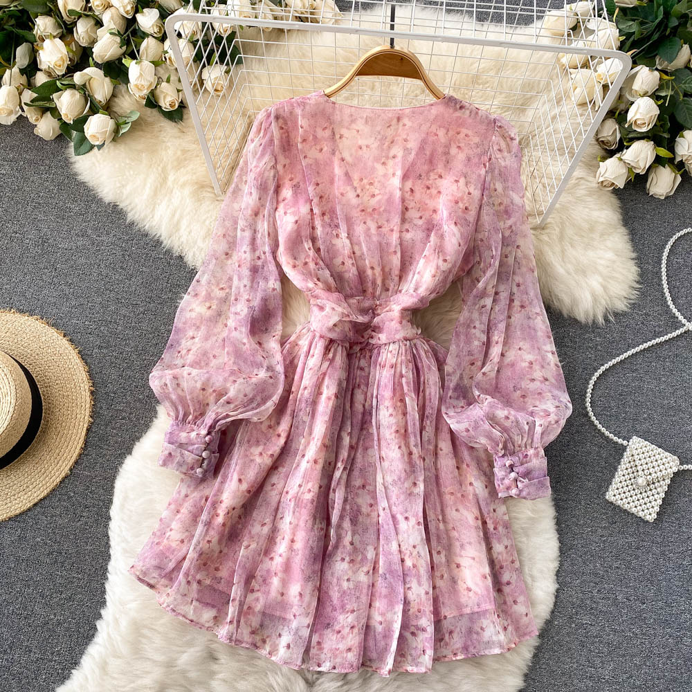 Colette Puff Sleeve Chiffon Dress