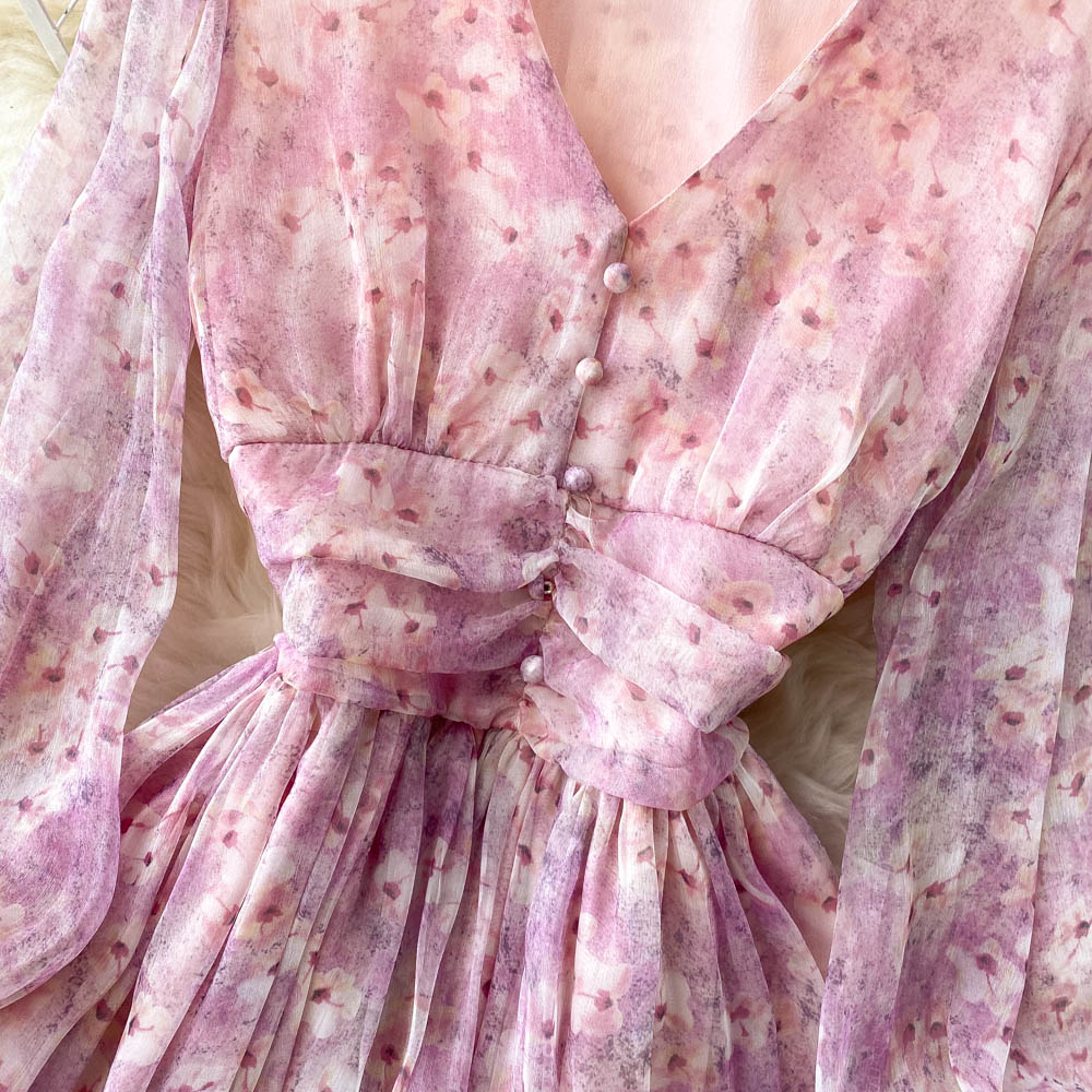 Colette Puff Sleeve Chiffon Dress