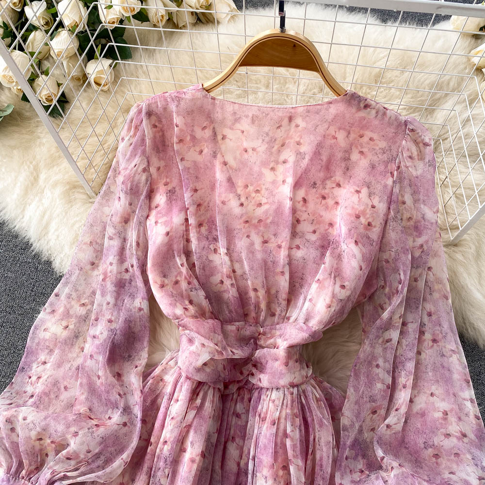 Colette Puff Sleeve Chiffon Dress