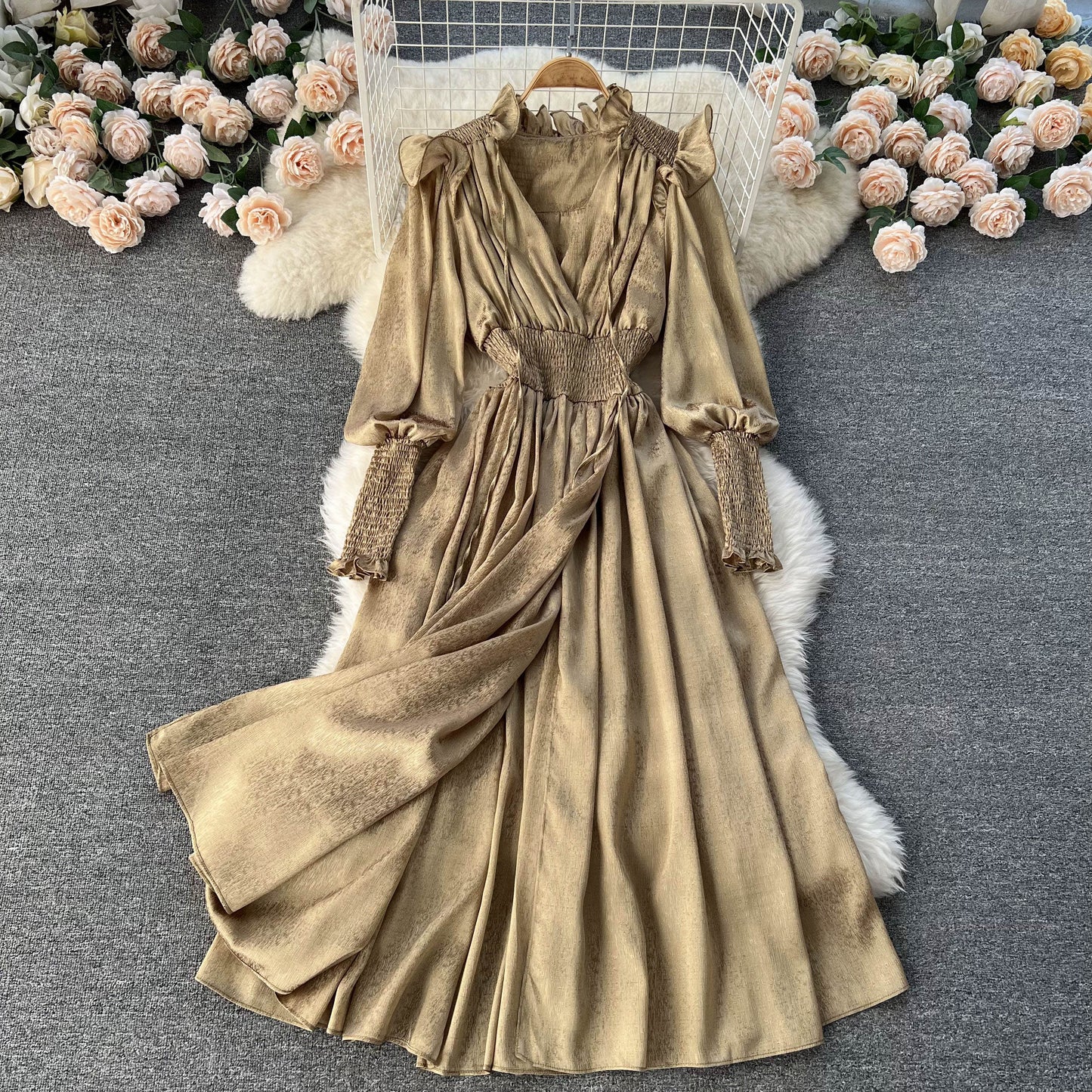 Lyra V Neck Shirred Waist Dress