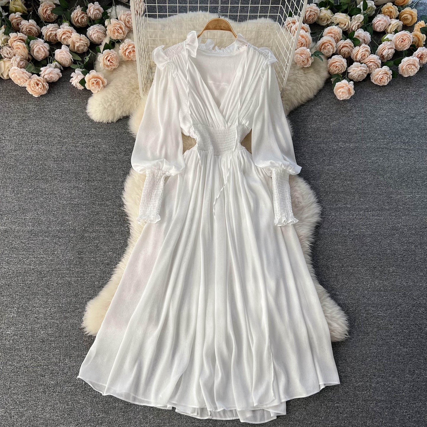 Lyra V Neck Shirred Waist Dress