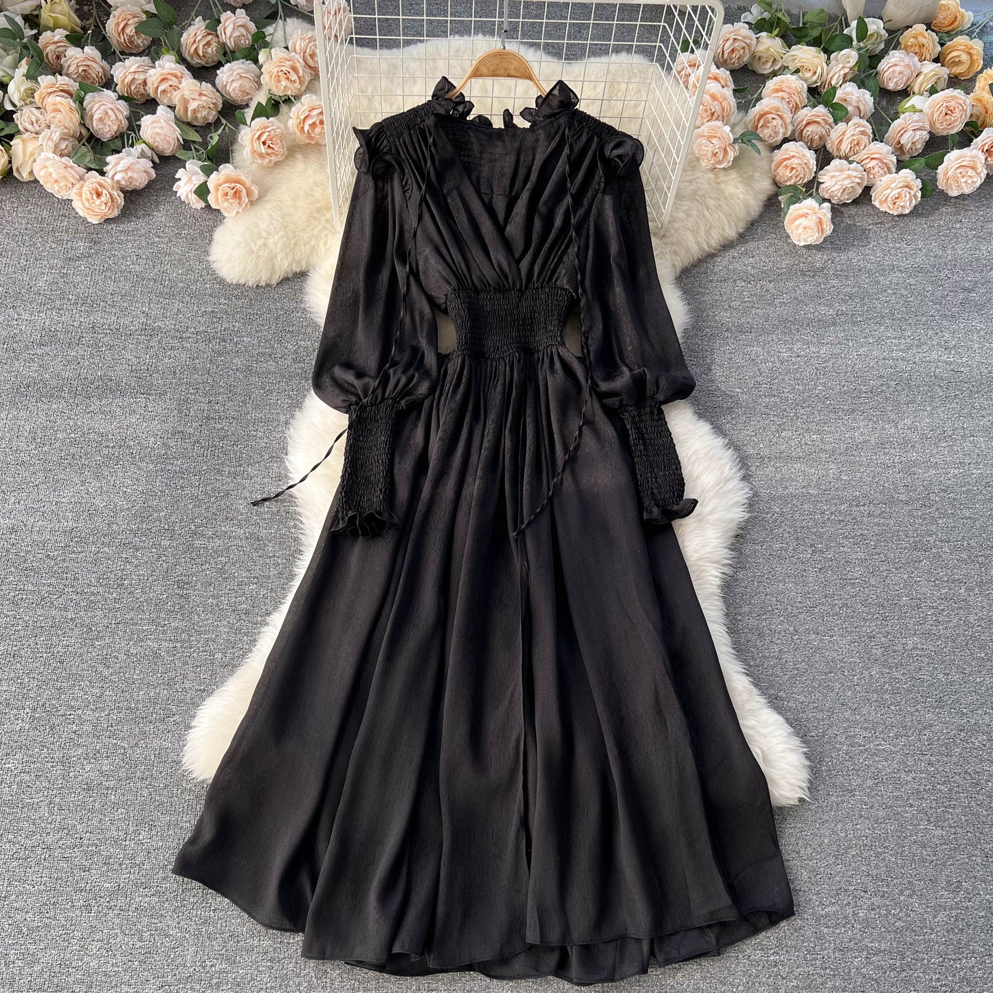 Lyra V Neck Shirred Waist Dress