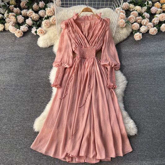 Lyra V Neck Shirred Waist Dress