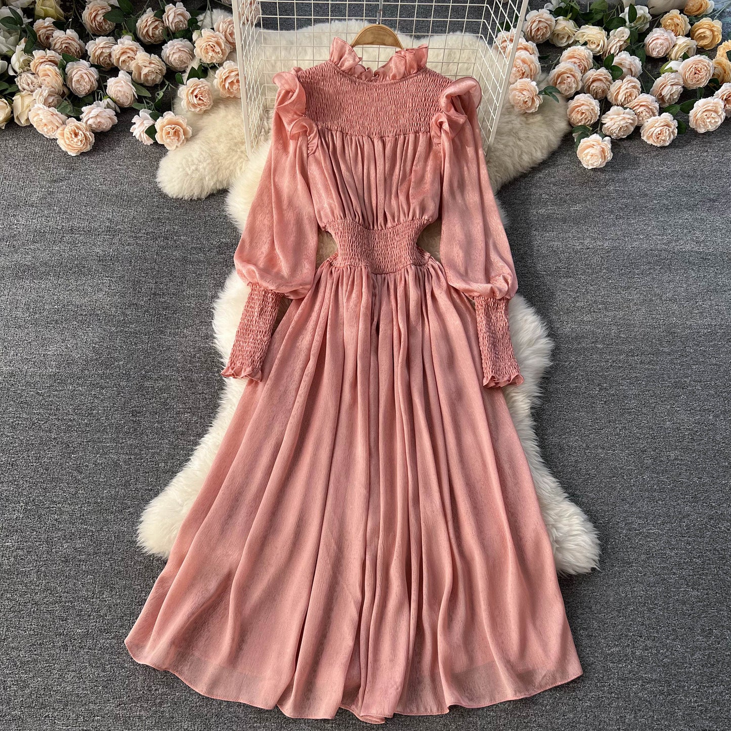 Lyra V Neck Shirred Waist Dress