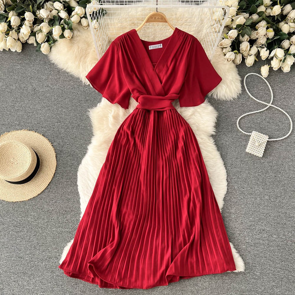 Hallie Pleated Chiffon Dress