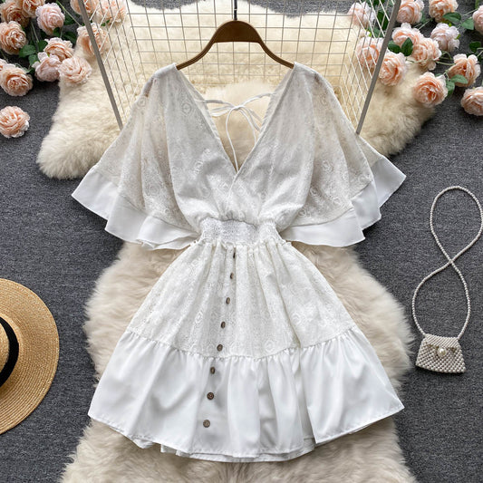 Anahi V Neck Shirred Waist Dress
