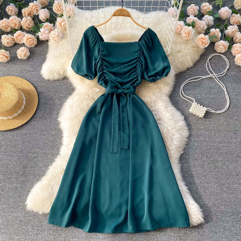 Theodora Ruched Puff Sleeve Dress