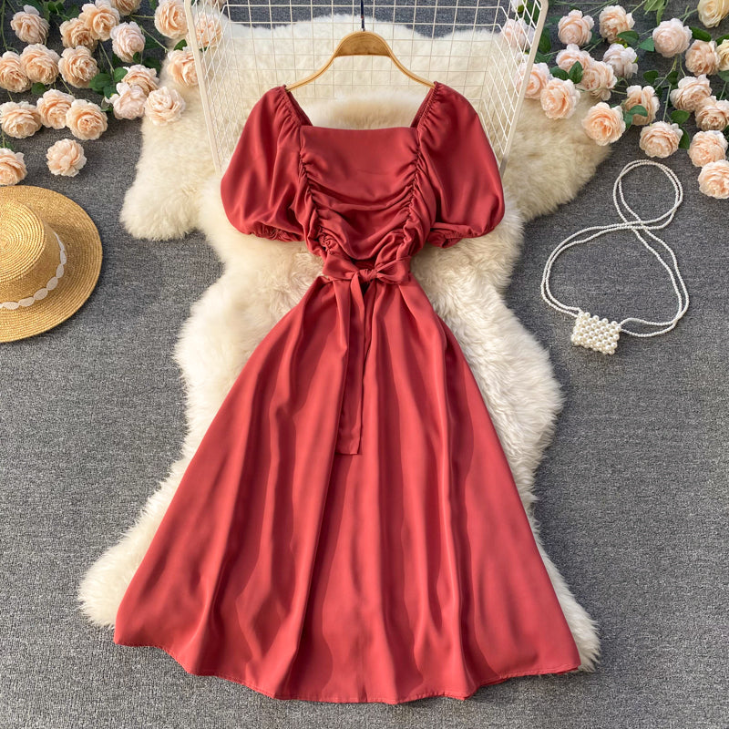 Theodora Ruched Puff Sleeve Dress