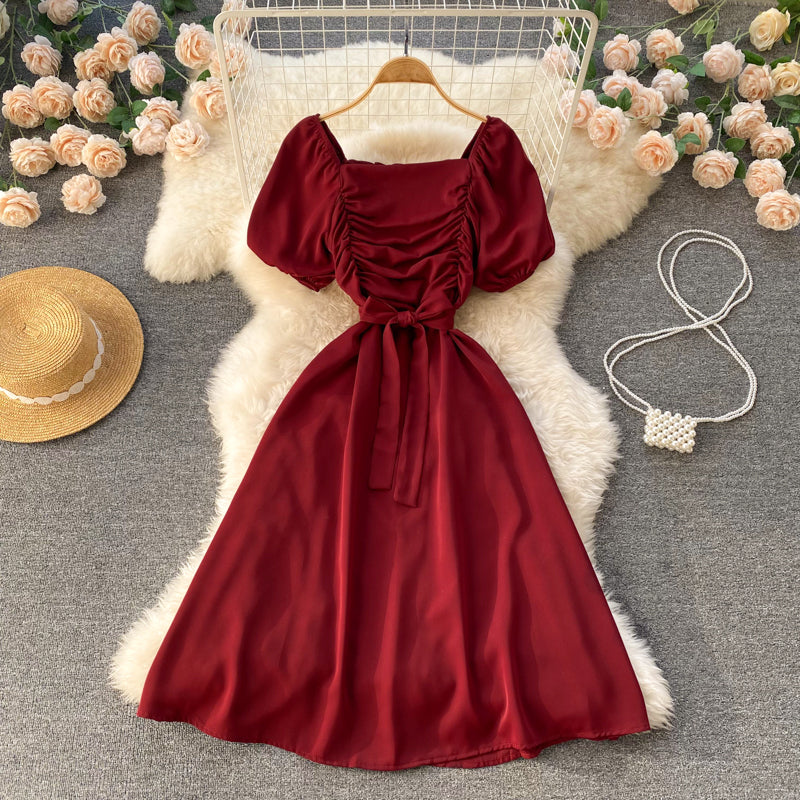 Theodora Ruched Puff Sleeve Dress