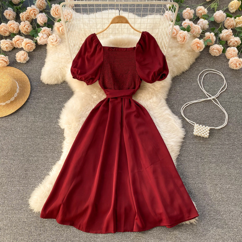 Theodora Ruched Puff Sleeve Dress