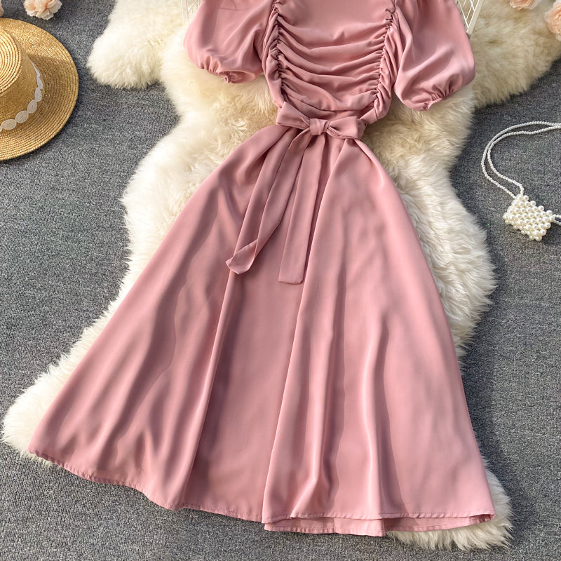 Theodora Ruched Puff Sleeve Dress