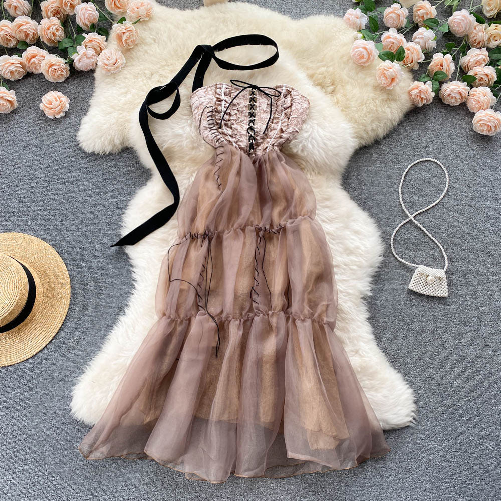 Natasha Corset Tiered Mesh Dress
