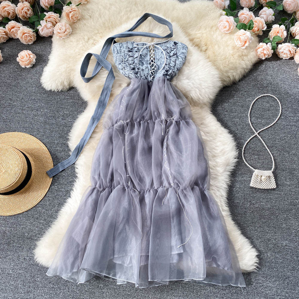 Natasha Corset Tiered Mesh Dress