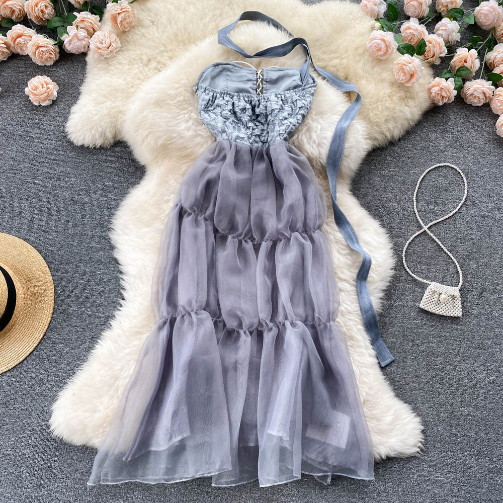 Natasha Corset Tiered Mesh Dress