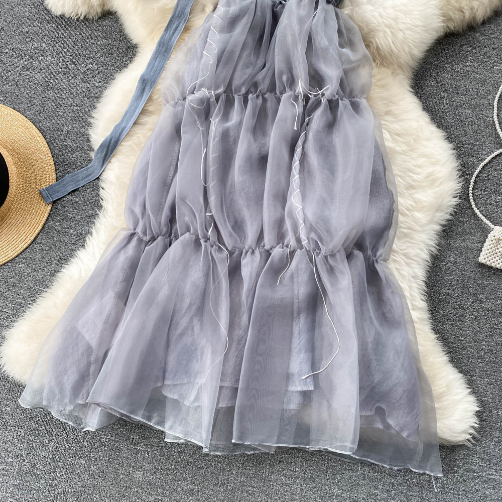 Natasha Corset Tiered Mesh Dress