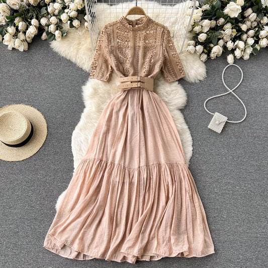 Cynthia Pleated Lace Dress