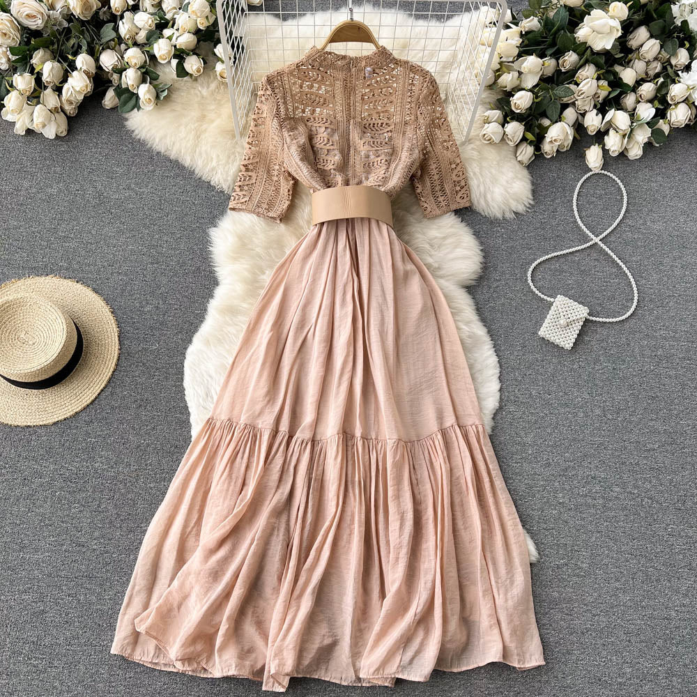 Cynthia Pleated Lace Dress