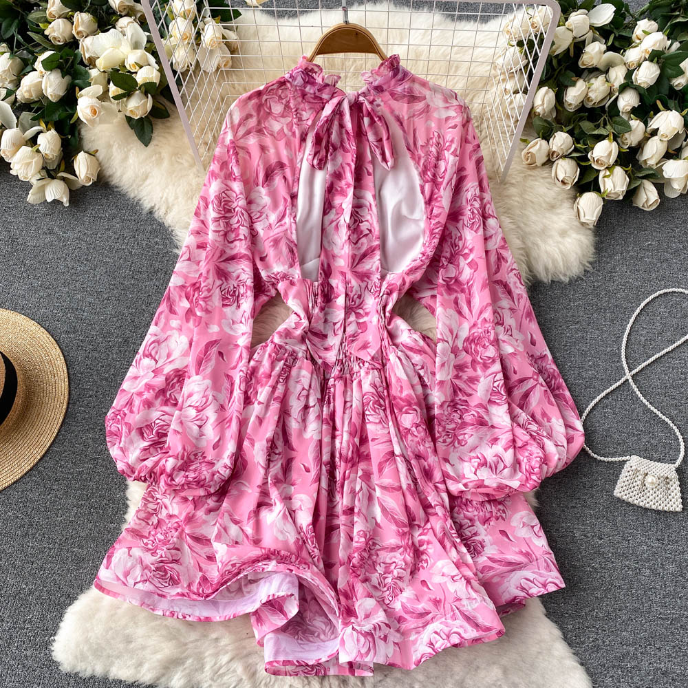 Belle Puff Sleeve Open Back Dress