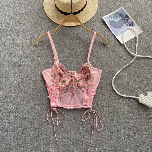 Samaira Drawstring Lace Mesh Top