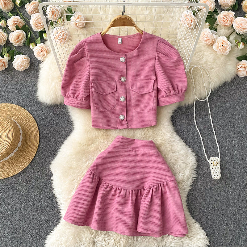 Apple Puff Sleeve Two Piece Set