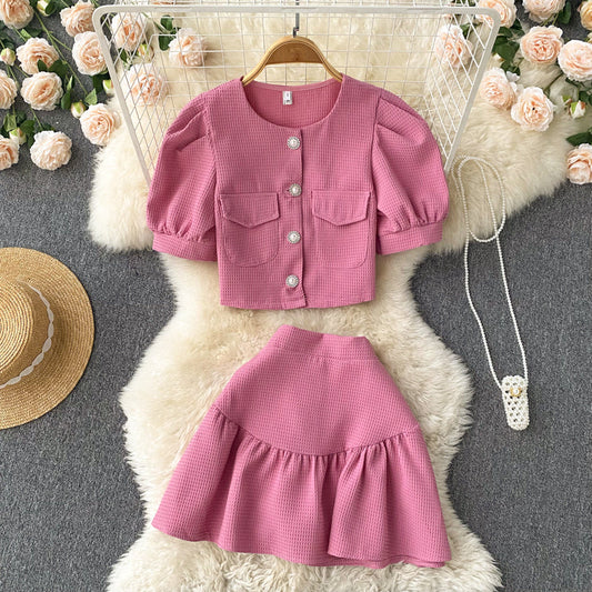 Apple Puff Sleeve Two Piece Set