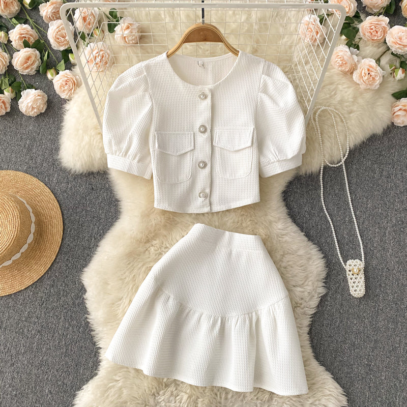 Apple Puff Sleeve Two Piece Set