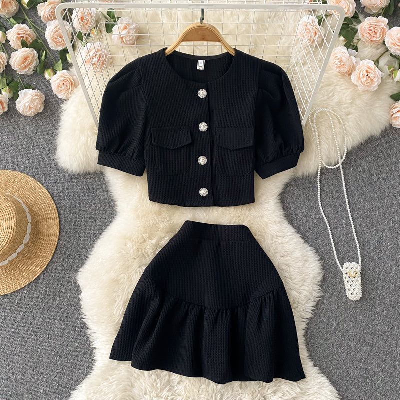 Apple Puff Sleeve Two Piece Set