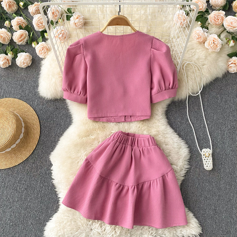 Apple Puff Sleeve Two Piece Set