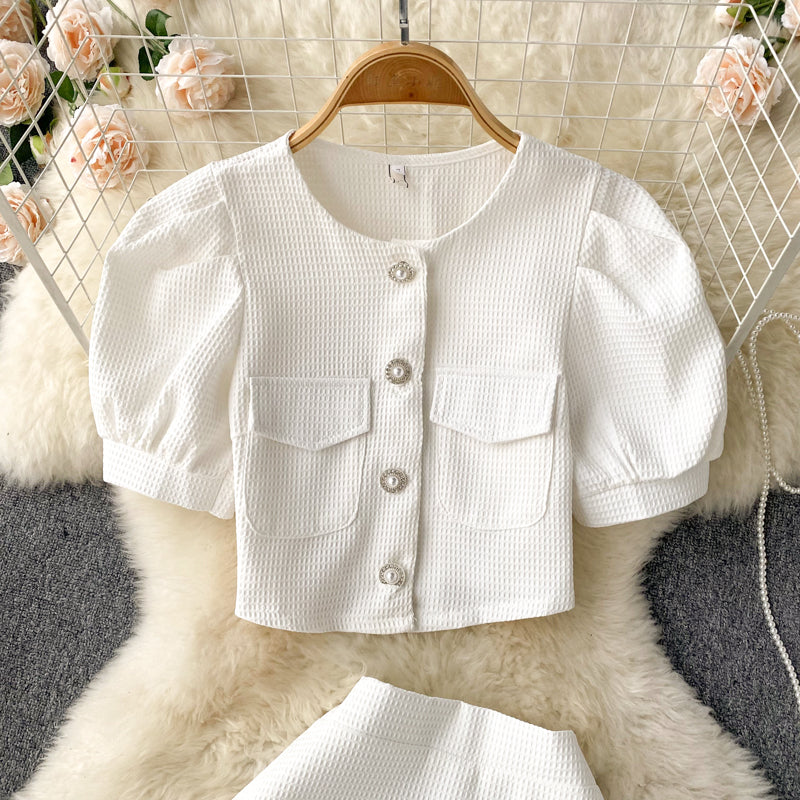 Apple Puff Sleeve Two Piece Set