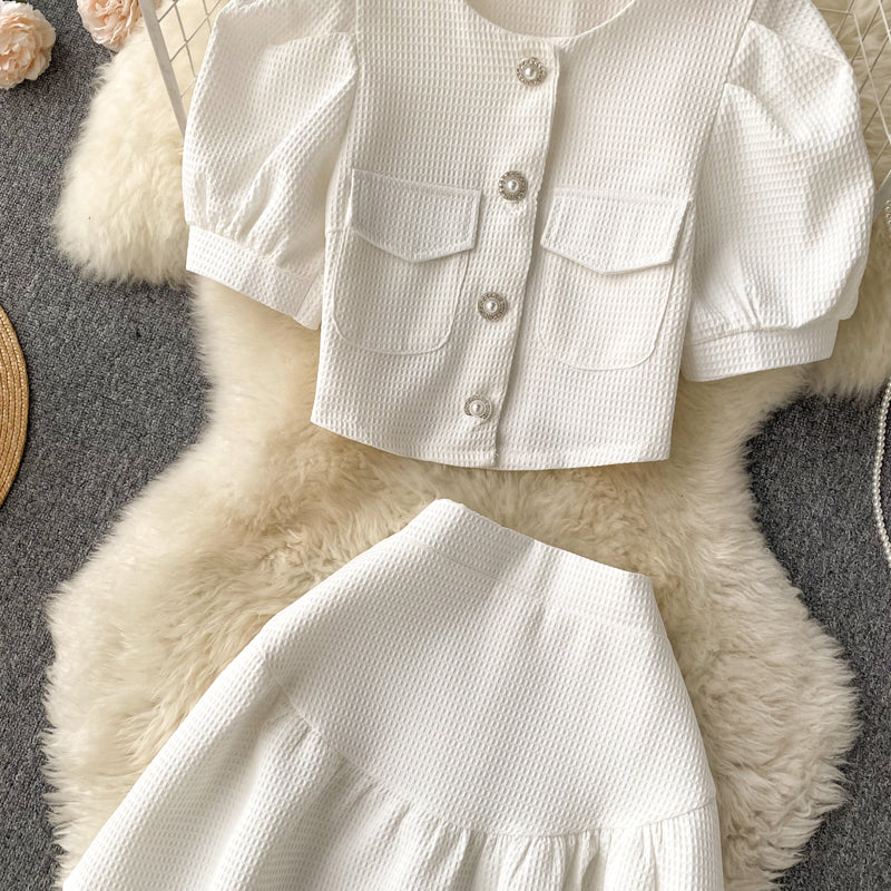 Apple Puff Sleeve Two Piece Set