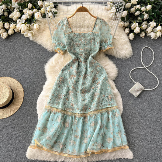Arielle Puff Sleeve Lace Mesh Dress
