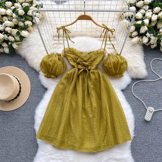 Acacia Lantern Sleeve Tie Dress