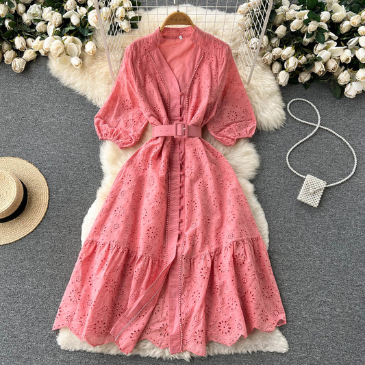 Alison Puff Sleeve Eyelet Dress