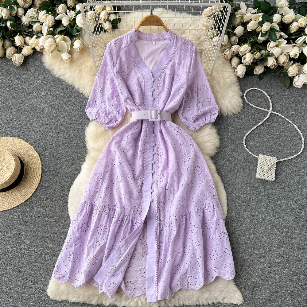Alison Puff Sleeve Eyelet Dress