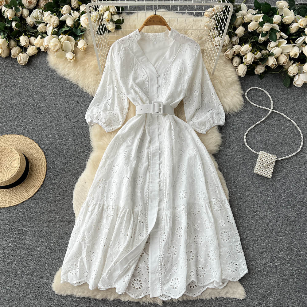 Alison Puff Sleeve Eyelet Dress