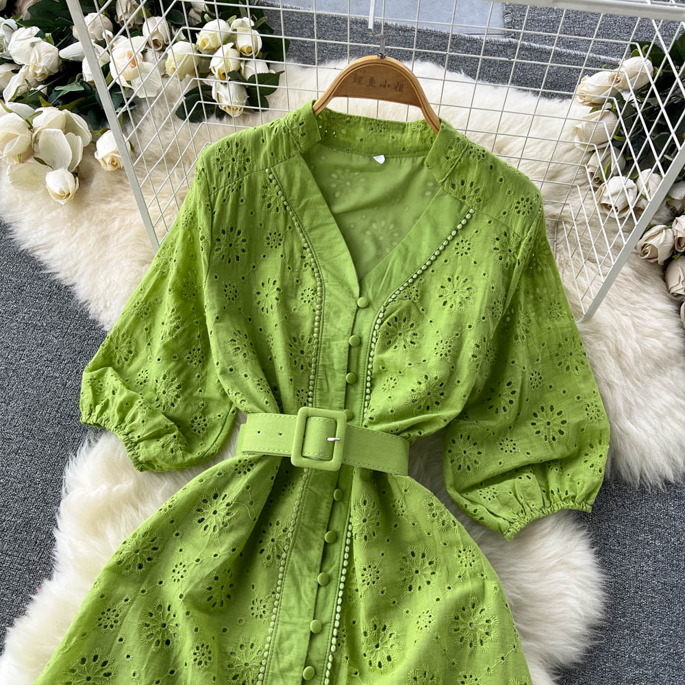 Alison Puff Sleeve Eyelet Dress