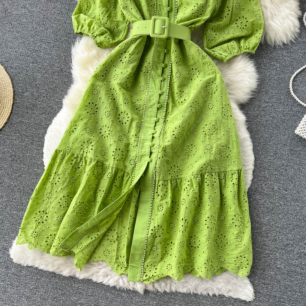 Alison Puff Sleeve Eyelet Dress
