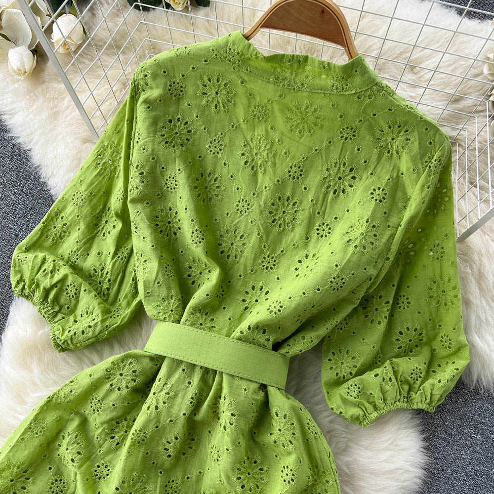 Alison Puff Sleeve Eyelet Dress