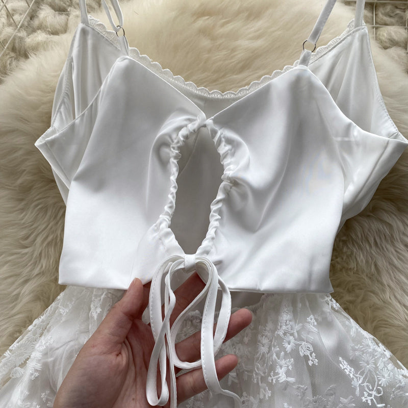 Luna Satin Embroidered Lace Dress