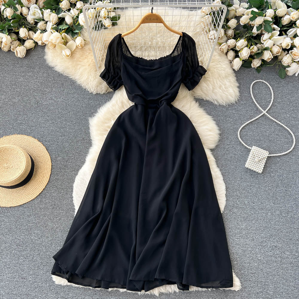 Aubree Puff Sleeve Shirred Open Back Dress