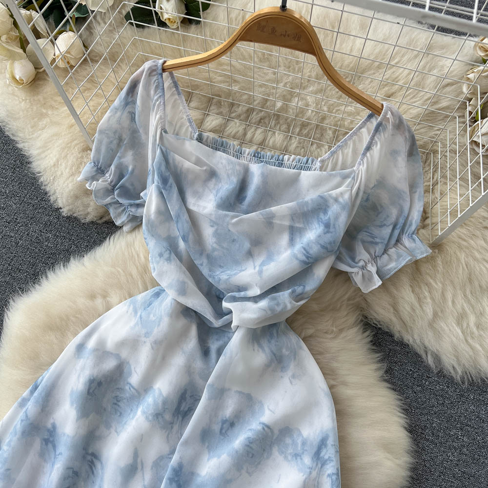 Aubree Puff Sleeve Shirred Open Back Dress