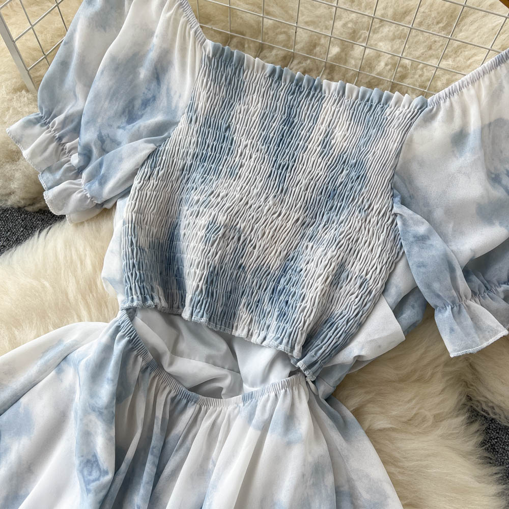Aubree Puff Sleeve Shirred Open Back Dress