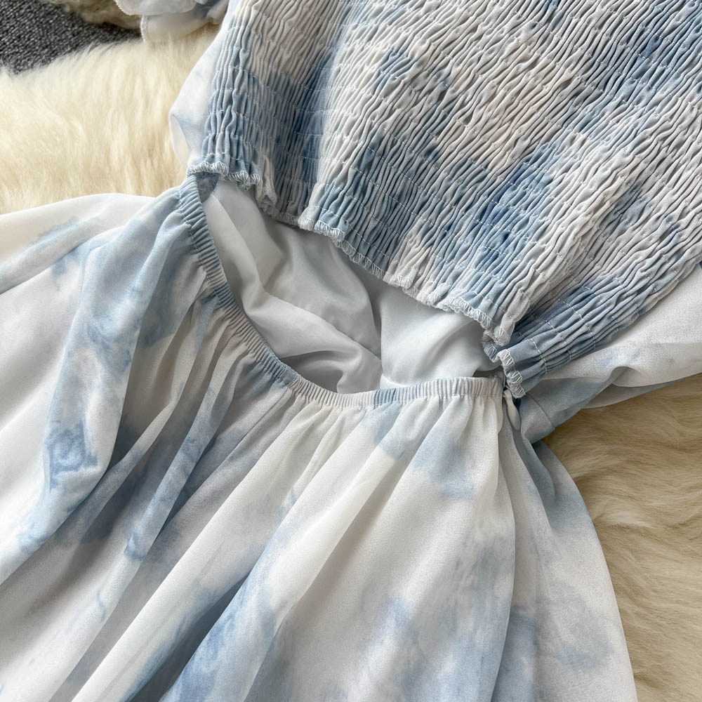 Aubree Puff Sleeve Shirred Open Back Dress