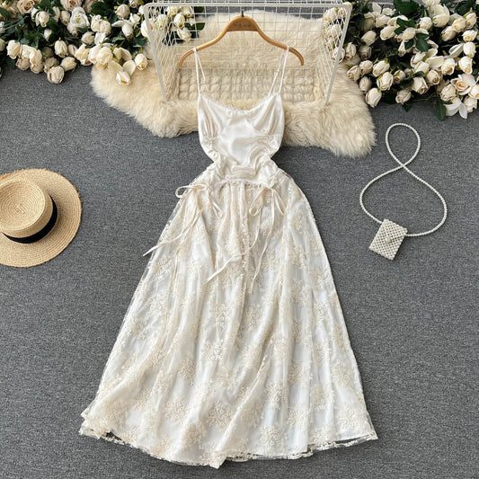 Priscilla Embroidered Open Back Dress