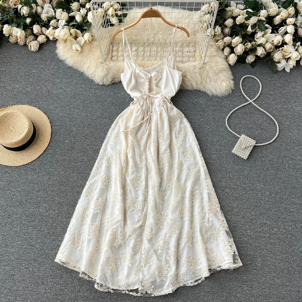 Priscilla Embroidered Open Back Dress