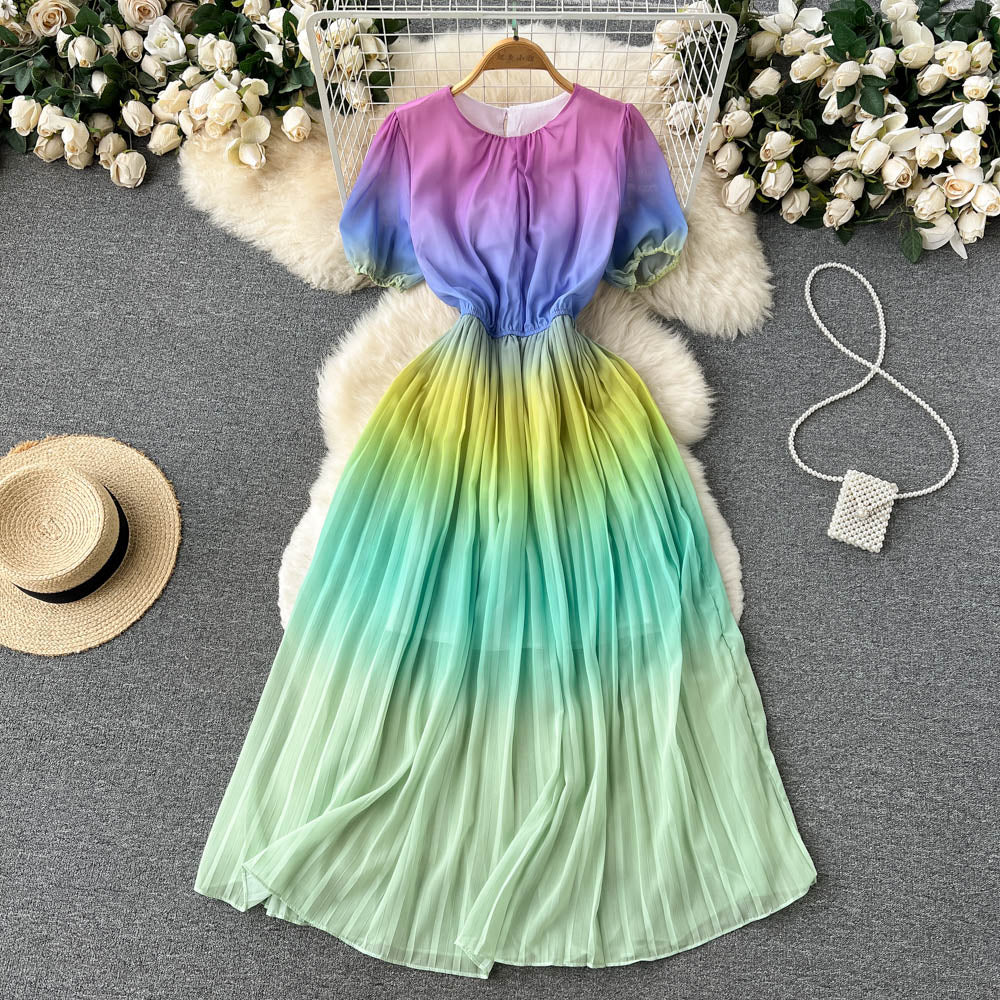 Livia Puff Sleeve Pleated Dress