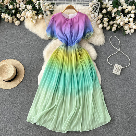 Livia Puff Sleeve Pleated Dress