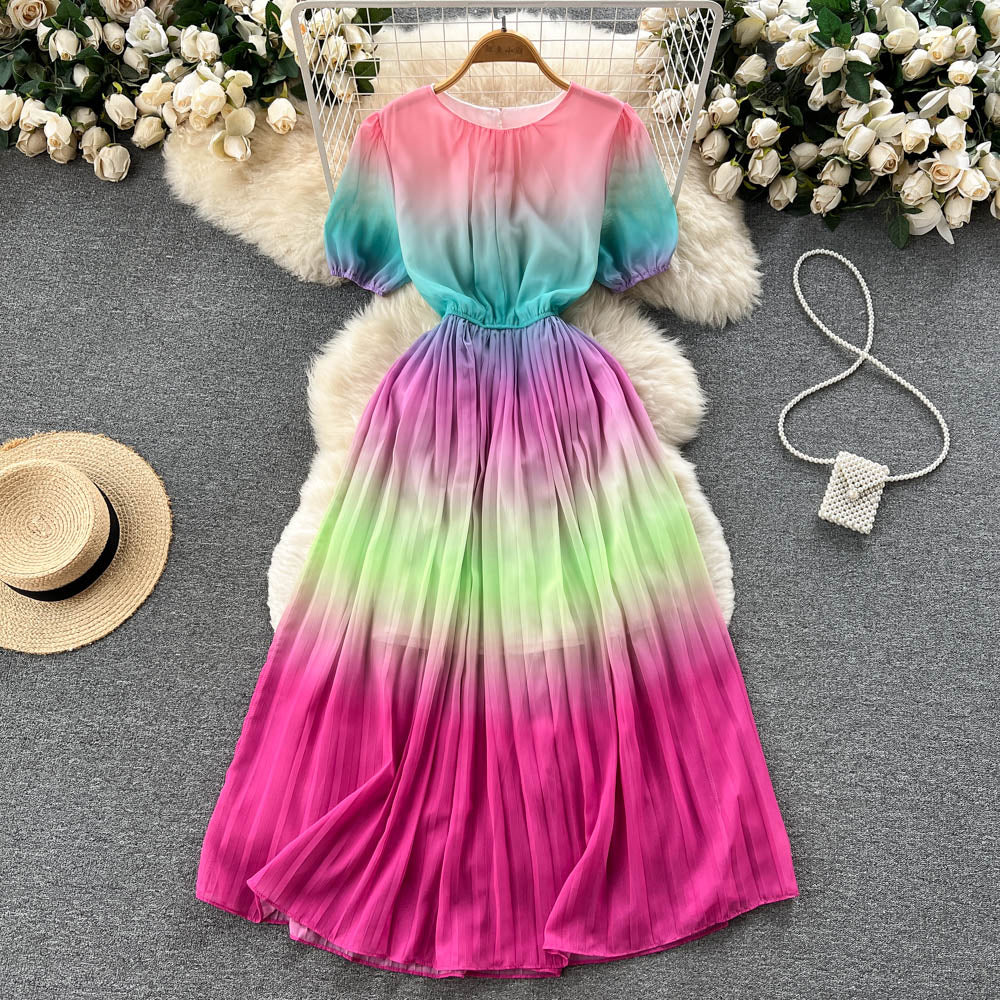 Livia Puff Sleeve Pleated Dress